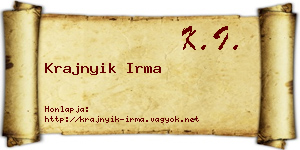 Krajnyik Irma névjegykártya
